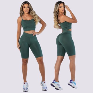 Conjunto fitness feminino short bermuda e top com bojo removivel Suplex academia treino corrida em Oferta na Shopee