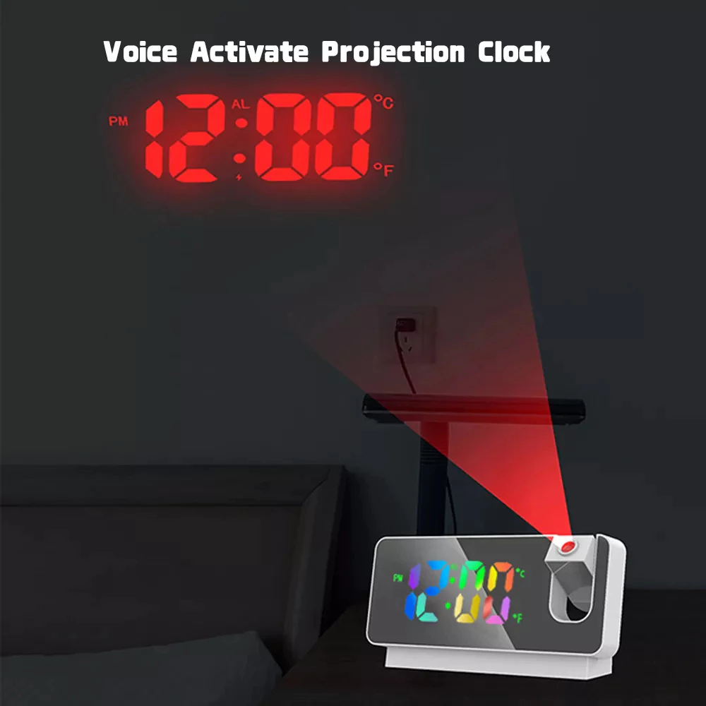 Relógio despertador de projeção com projetor rotativo de 180° visor LED ka 7057