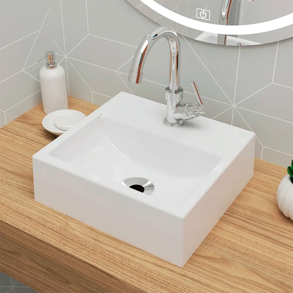 Kit Cuba Pia De Apoio Quadrada 32x30cm Topázio Para Banheiro Com Torneira E Válvula Cromada Beltempo em Oferta na Shopee