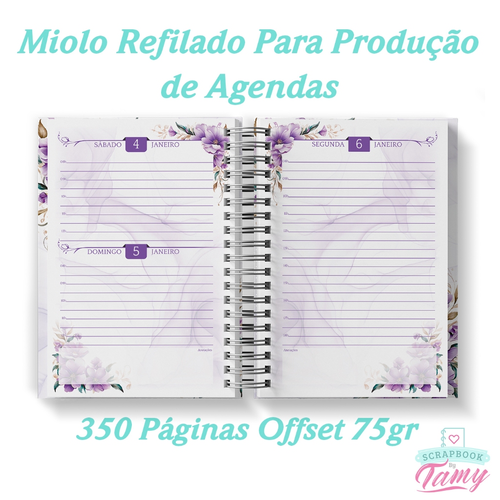 Miolo Para Agenda 2026, Miolo Refilado Para Produção de Agenda, 350 Páginas, Offset 75G