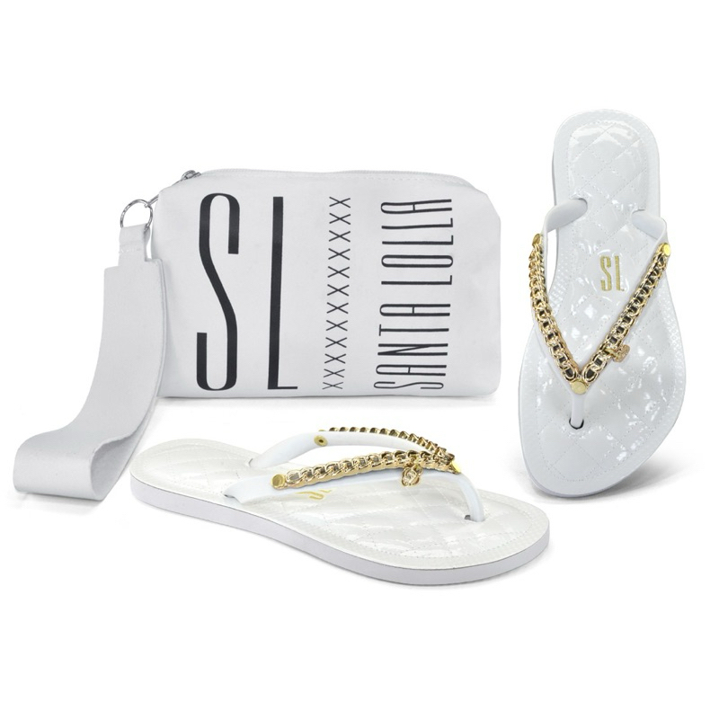 Chinelo Feminino Slim Santa Lolla Bordada + Bolsa de Mao Carteira Feminina Necessaire em Oferta na Shopee