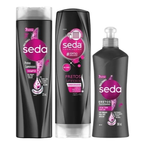 Kit Seda Pretos Luminados Shampoo 325ml - Condicionador 325ml  -  Creme De Pentear 300ml em Oferta na Shopee
