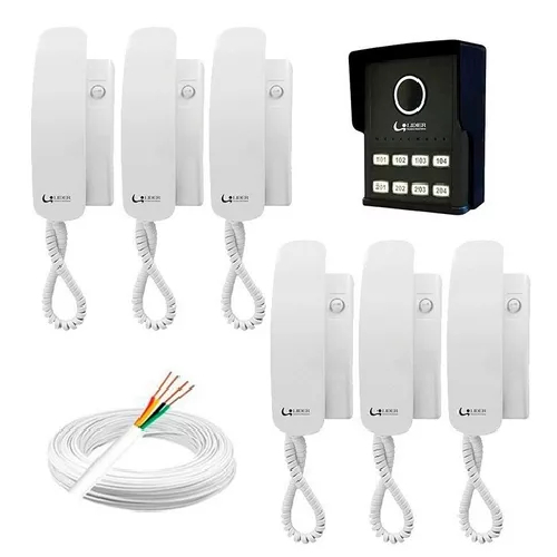 Kit Porteiro Eletrônico Interfone 6 pontos apartamentos + Fechadura elétrica + 100 metros de Cabo