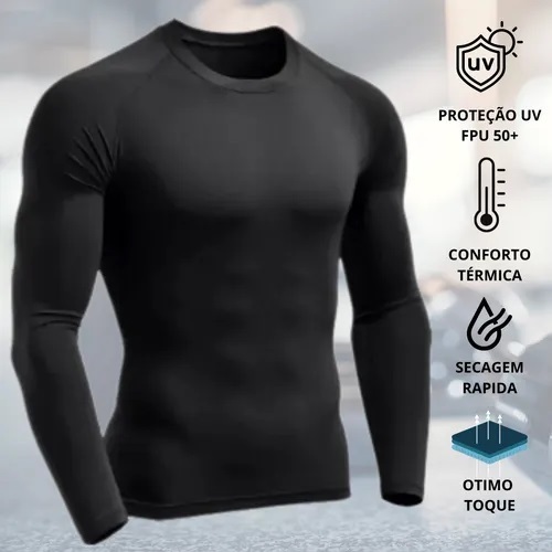 Camiseta Manga Comprida Térmica Segunda Pele com Proteção Solar UV Treino Corrida Ciclista M