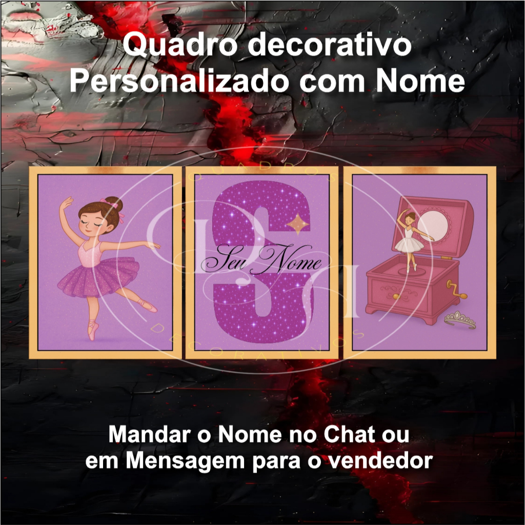 quadro decorativo bailarina balet boneca menina delicada glitter sapatilha caixinha de musica FAVOR MANDAR NOME NO CHAT