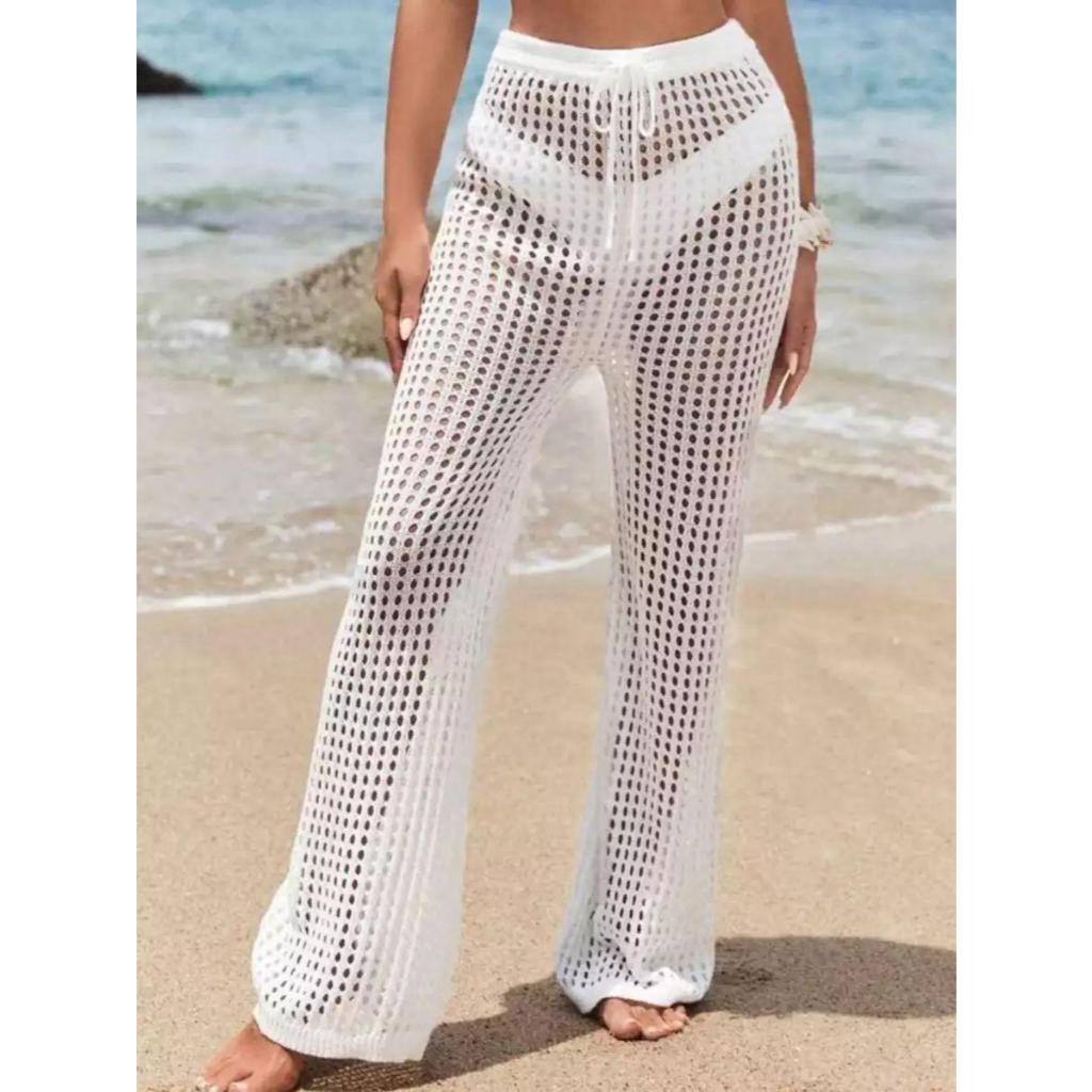 Calça Saída De Praia Feminina Tricot Tendência Verão Pantalona