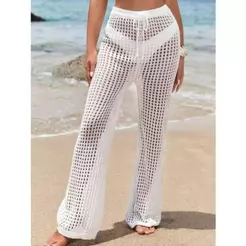 Calça Saída De Praia Feminina Tricot Tendência Verão Pantalona