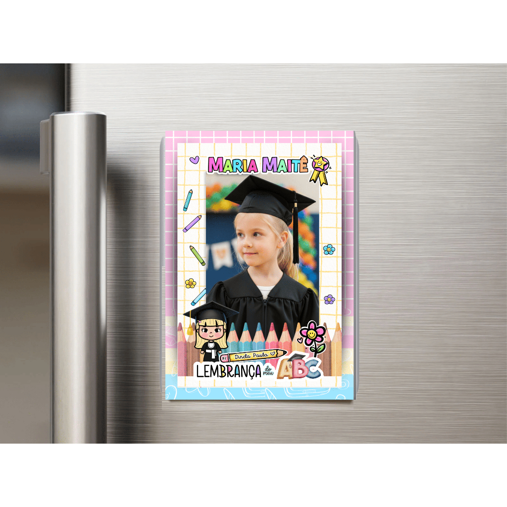 Ímã Personalizado para Formatura ABC (alunas loiras e c/ cabelo castanho) – Foto e Arte Exclusiva Infantil