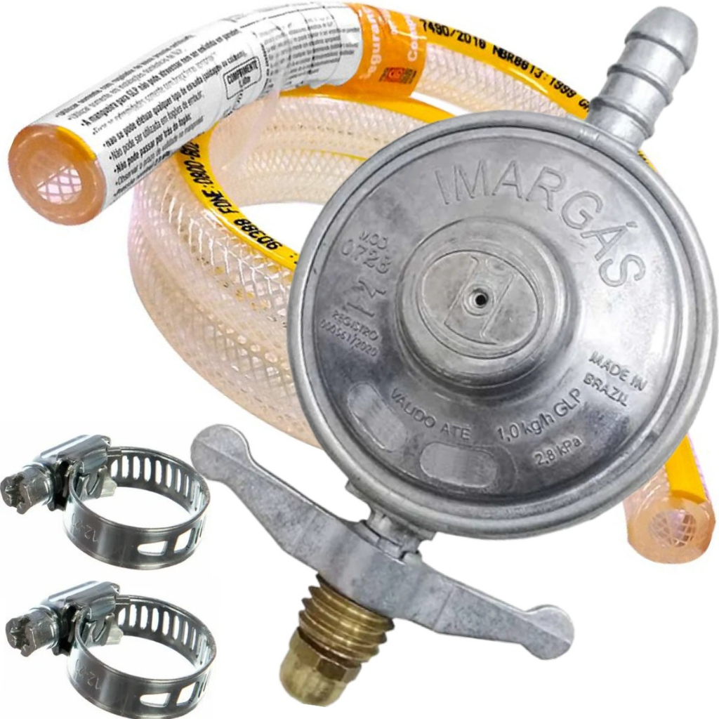 Registro Regulador De Gás Kit Com Mangueira 3,0 Metros E Abraçadeiras em Oferta na Shopee