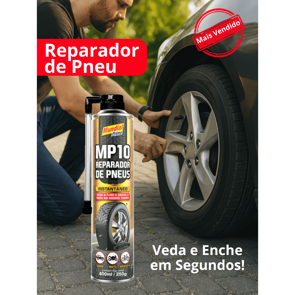 Sos Spray Reparador Instantâneo Furo Pneu Bike Moto Mundial Prime 400ml Repara Veda e Enche na Hora