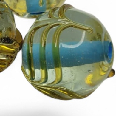 Kit 3 ou 7 Unidades Firma Murano Bola Escama Cristal Escama Dourado Miolo Azul