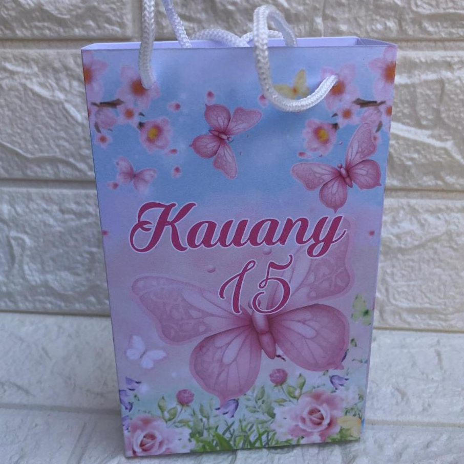 PEGUE E MONTE Sacolinha/Bolsinha (PEQUENA) Personalizada  JARDIM DAS BORBOLETAS ROSA Festa Surpresa Mimos Lembrancinhas