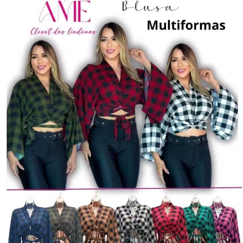 BLUSA XADREZ  TRASPASSADA MANGA LONGA FESTA JUNINA AMARRAR CAMISA XADREZ
