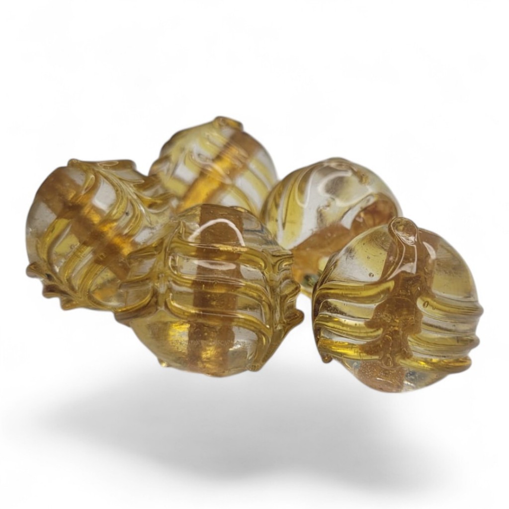 Kit 3 ou 7 Unidades Firma Murano Bola Escama Cristal Escama Dourado Miolo Dourado