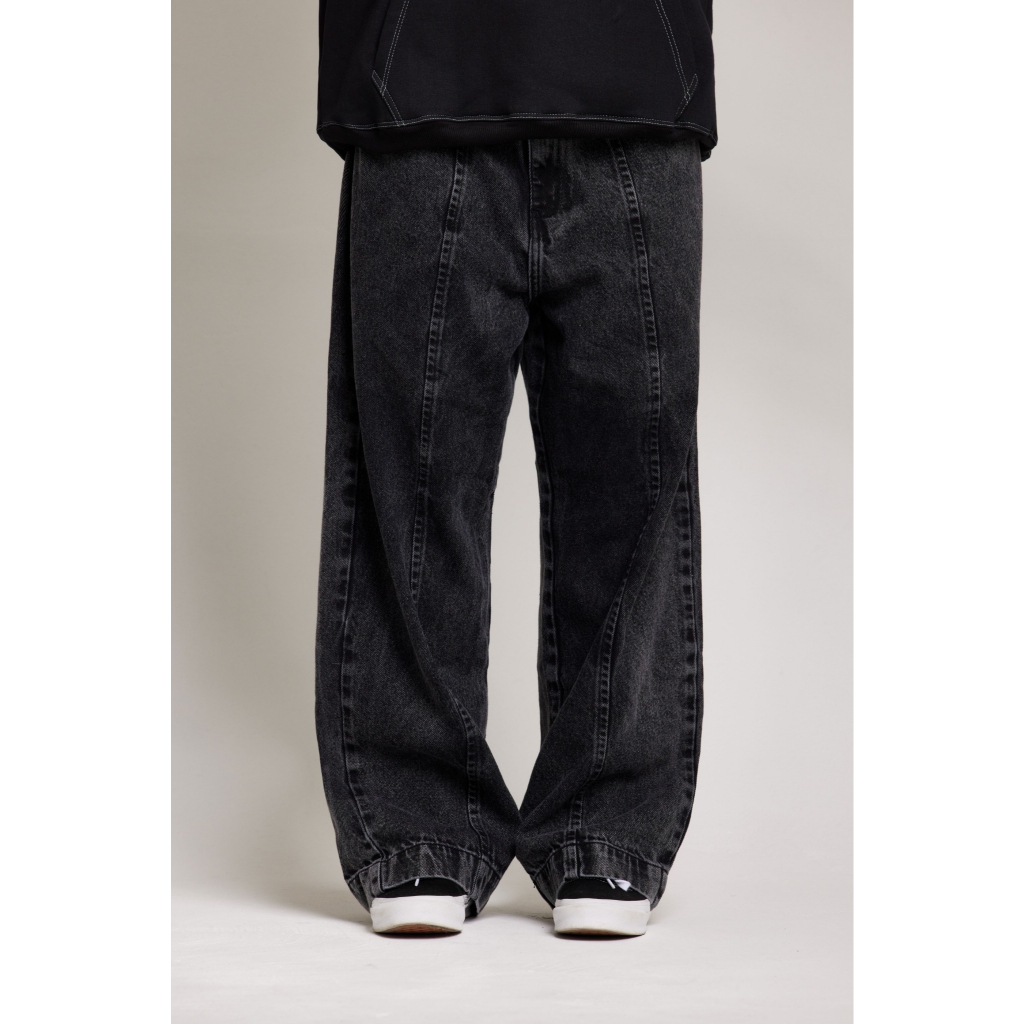 Calça Wide Jeans Rock Preta Streetwear Reta Wide Leg Dust Company