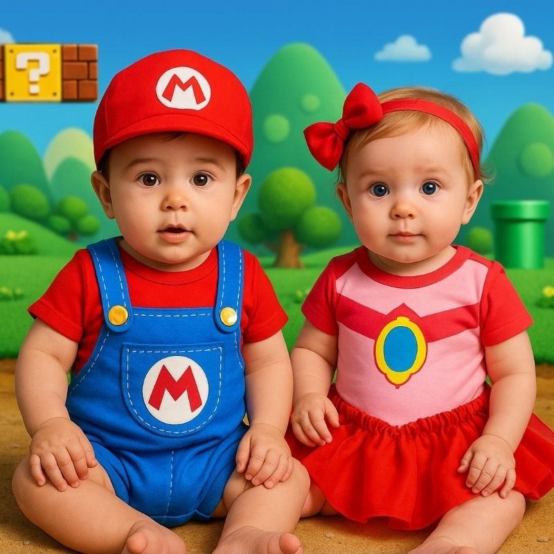 Body De Bebe Temático Mesversario Super Mario Bross, Luigi, Princesa Peach Mesversario Bory Bori Bory Bodi Fantasia Bebe em Oferta na Shopee