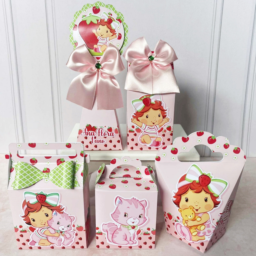 Kit Personalizados caixas Festa Moranguinho Baby Caixinha Aniversário Lembrancinha Pegue e Monte