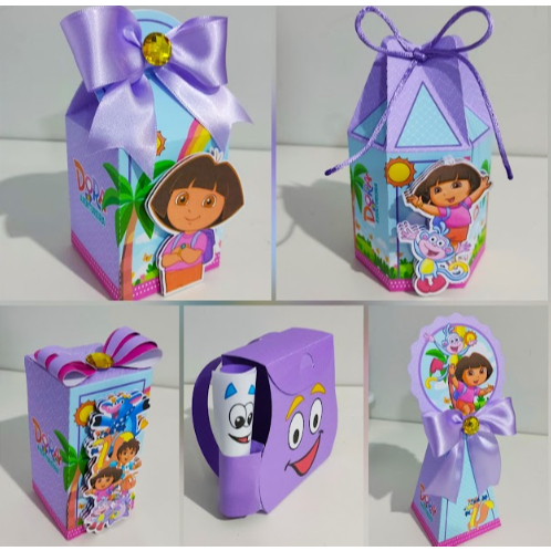 Kit Festa DORA AVENTUREIRA Personalizados | Lembrancinhas | Festa | Aniversário | Caixa Milk e Pirâmide ( PEGUE E MONTE)