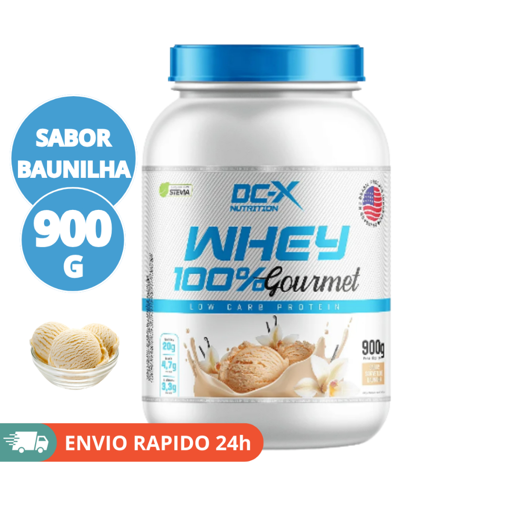 Whey 100% 900g DCX Nutrition  Pote SABOR BAUNILHA 20g de Proteína por Dose