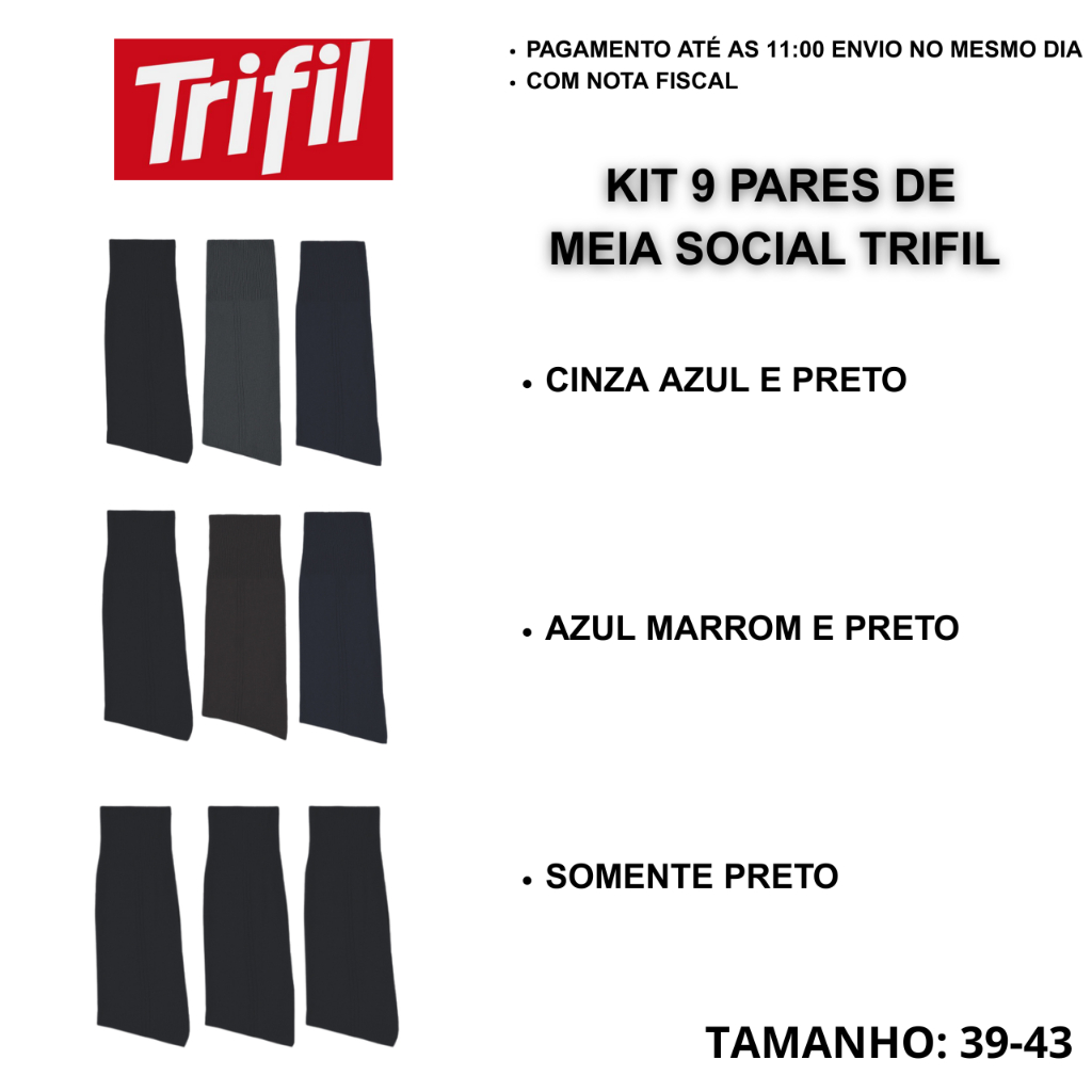 Kit 9 Pares Meia Social Trifil Ref. T07001