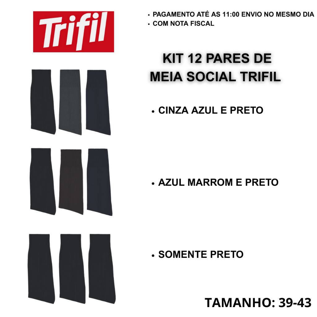 Kit 12 Pares Meia Social Trifil Ref. T07001