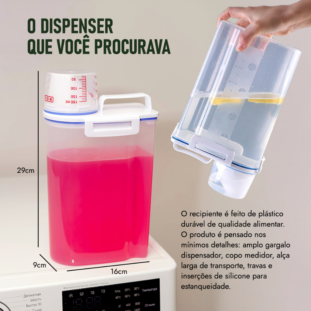 Kit 2 Unids Dispenser Organizador Lavanderia 2,5 Litros Pote Amaciante Sabão em Pó Lavanderia