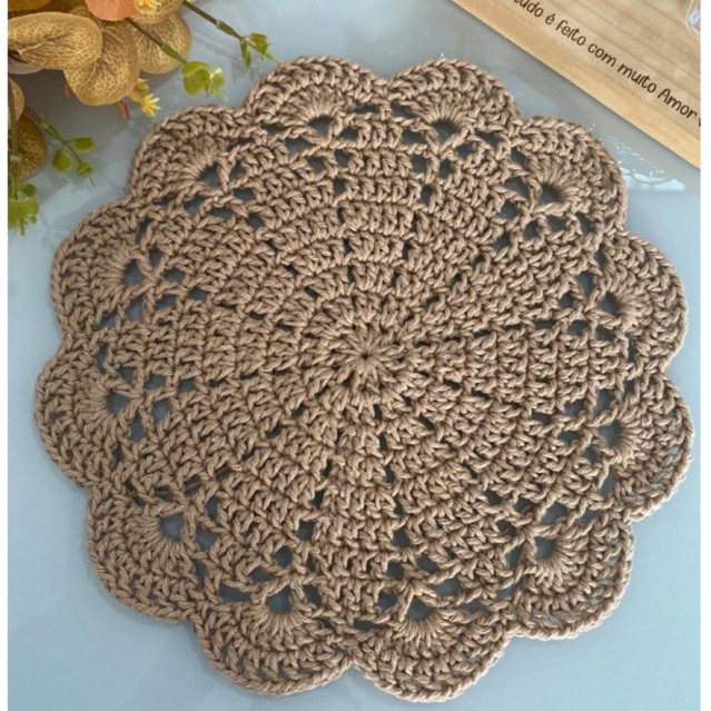 Toalhinha de crochê (28 cm), para decoração, sousplat para chá e café, confeccionado em barbante 85% algodão em Oferta na Shopee