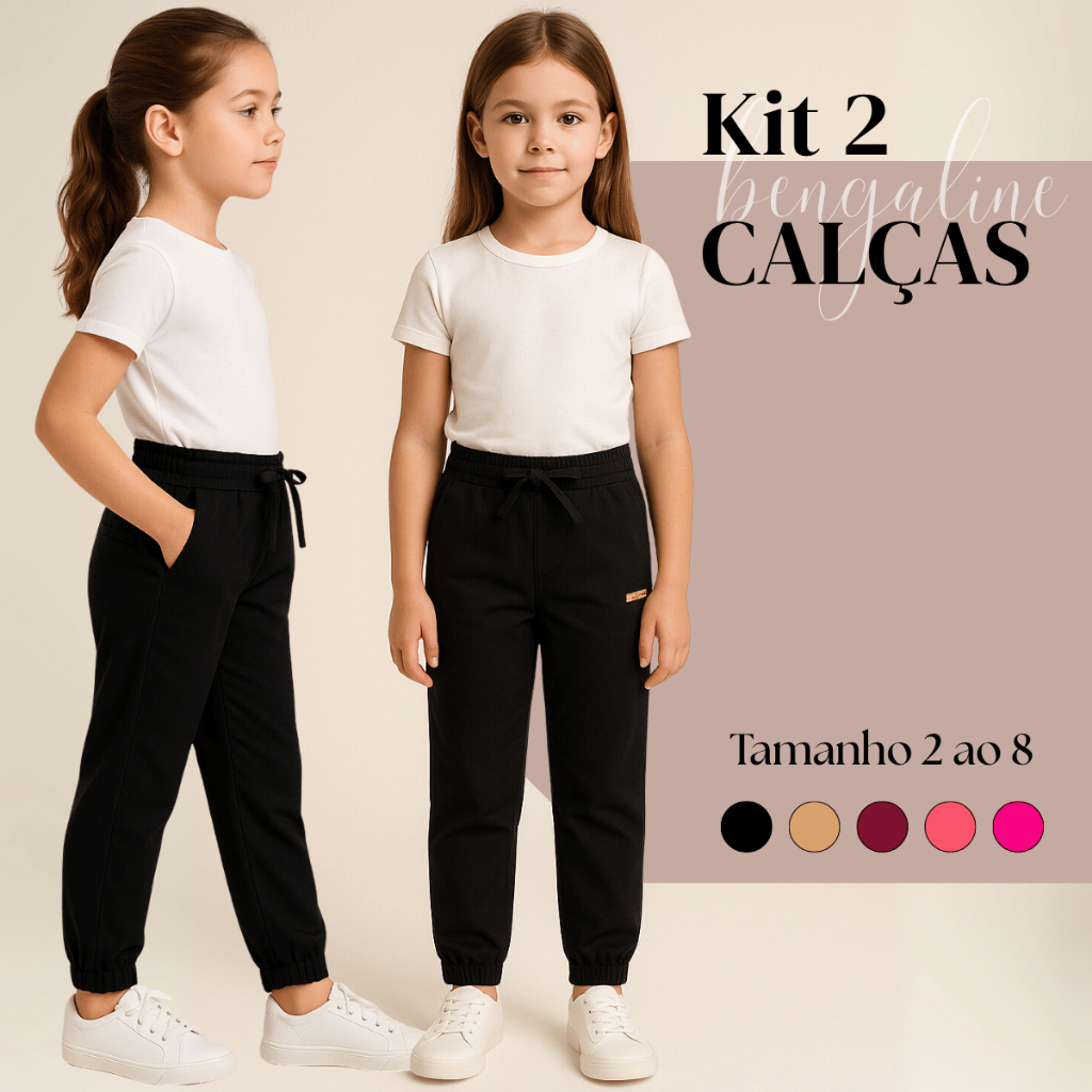 KIT 2 CALÇAS Bengaline Infantil Passeio Confortável Escola Sair Elástico Inverno Frio Blogueirinha