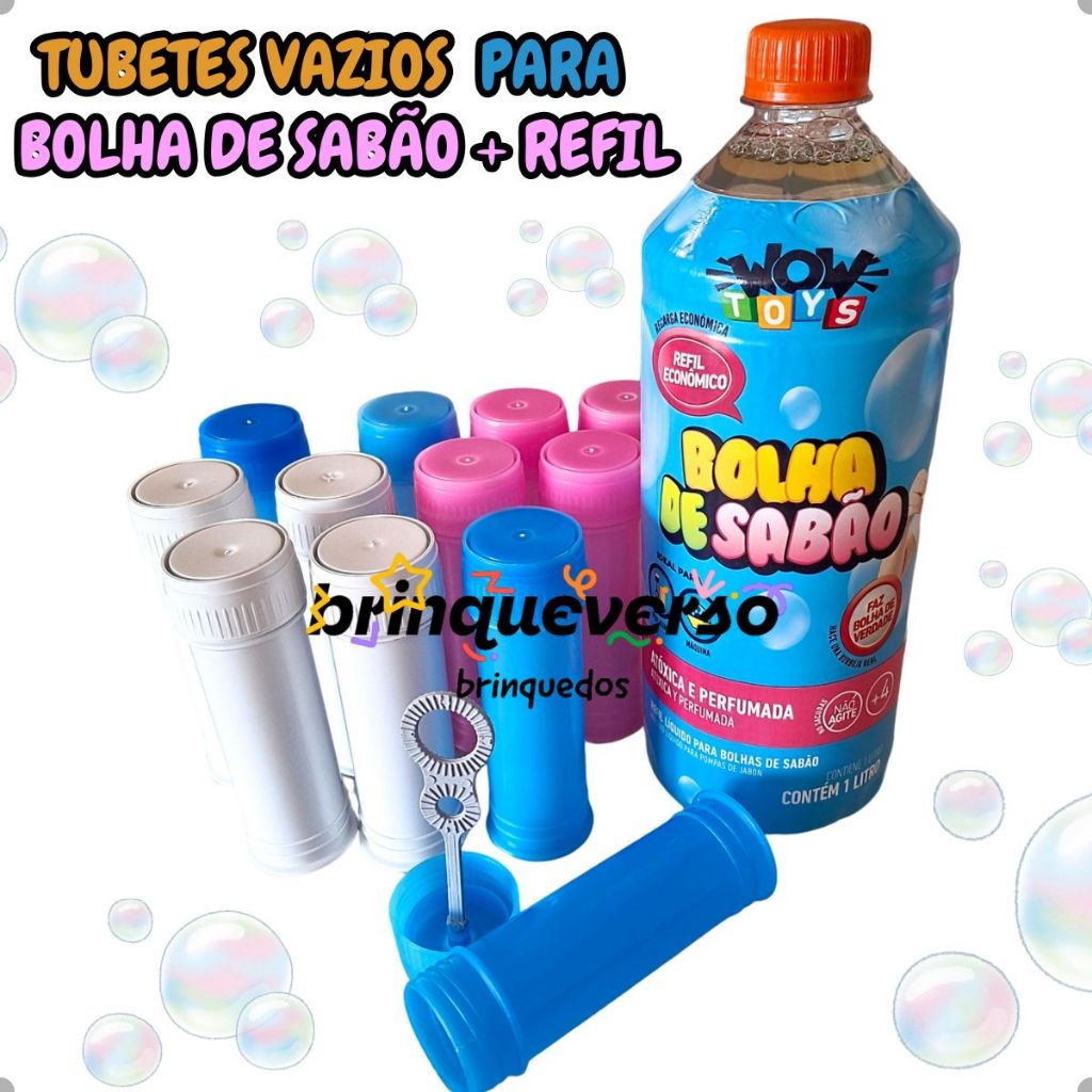 Kit Tubete Frasco Bolha de Sabão + Refil 1 Litro Lembrancinha Aniversário Brinquedo Lembrancinhas