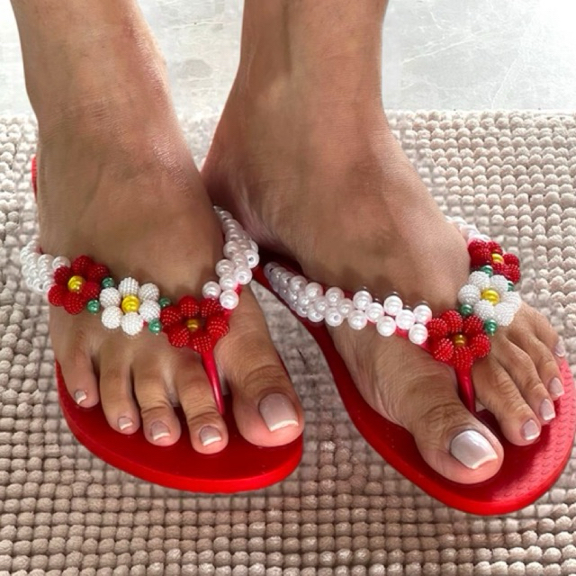 Chinelo Feminino Bordado Rasteirinha Decorada Pérolas Confortável Envio Rápido em Oferta na Shopee