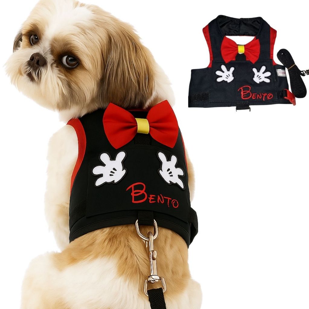 Roupa Pet - Guia Peitoral Mickey Personalizada - Coleira Personalizada em Oferta na Shopee