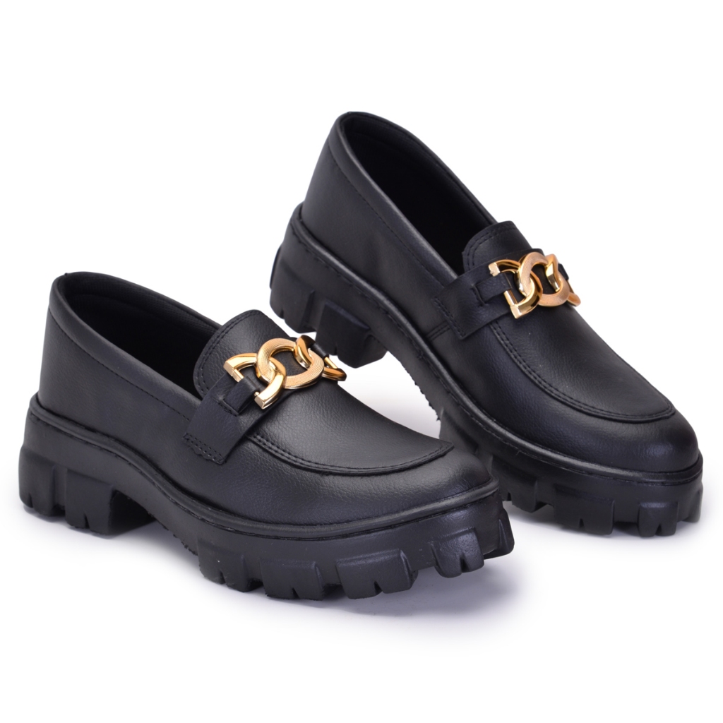 Mocassim Feminino Tratorado Blogueira com Corrente – Elegante e Confortável