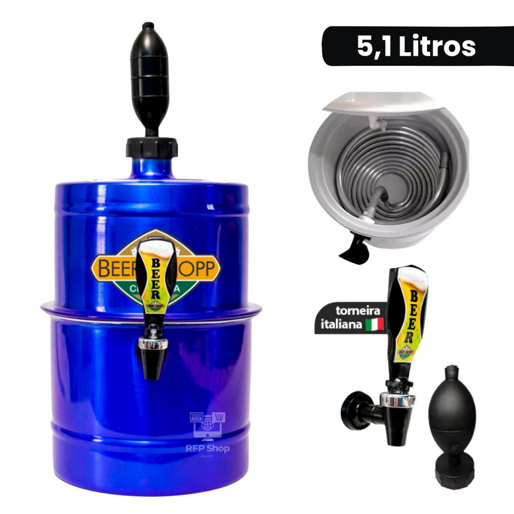Chopeira Portátil a Gelo Leve, Prática Beer Chopp Manual 5,1 Litros com Serpentina Dispenser Breja