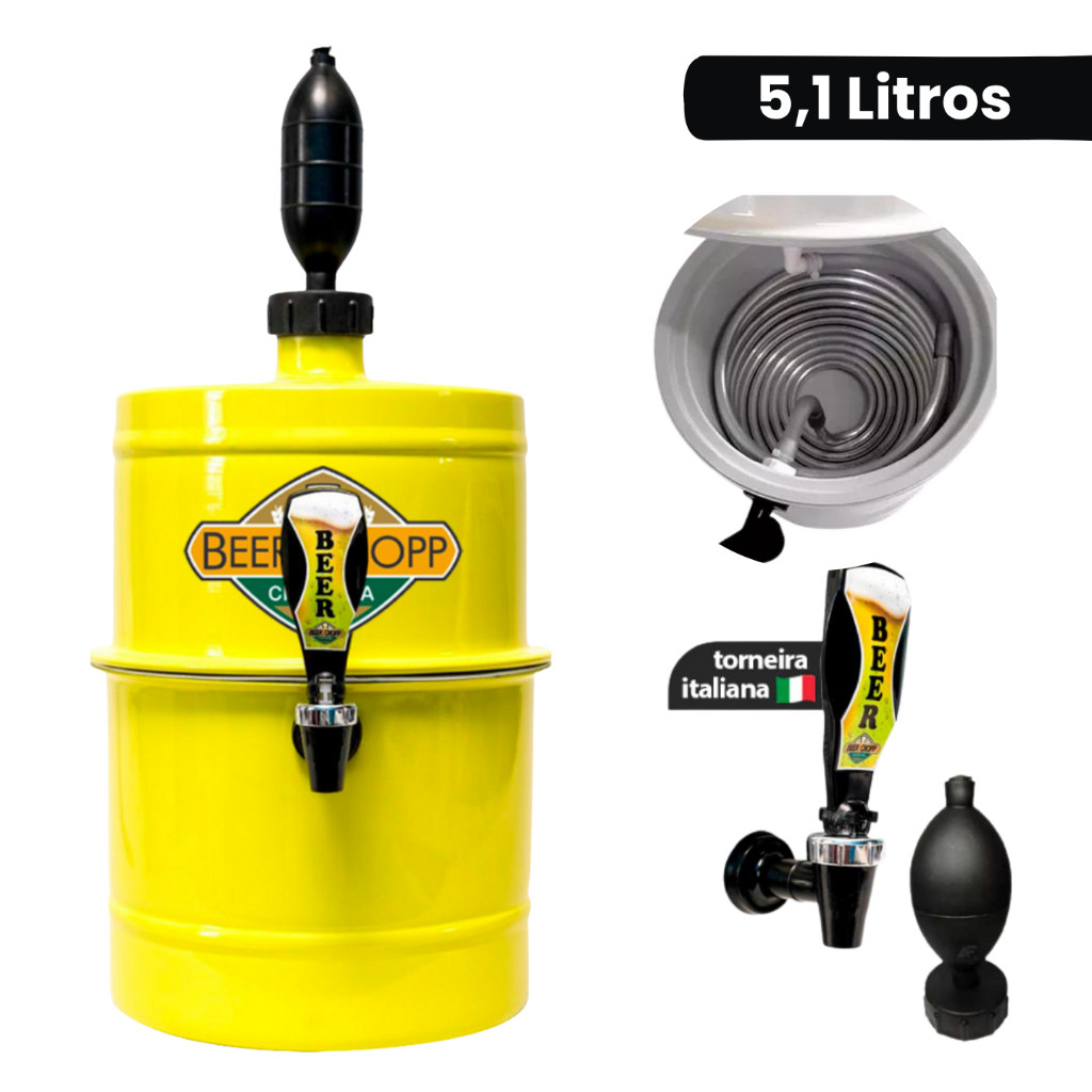 Cervejeira Portátil com Torneira Italiana Cooler Gela Rapida com Serpentina 5,1 Litros Breja Gelada