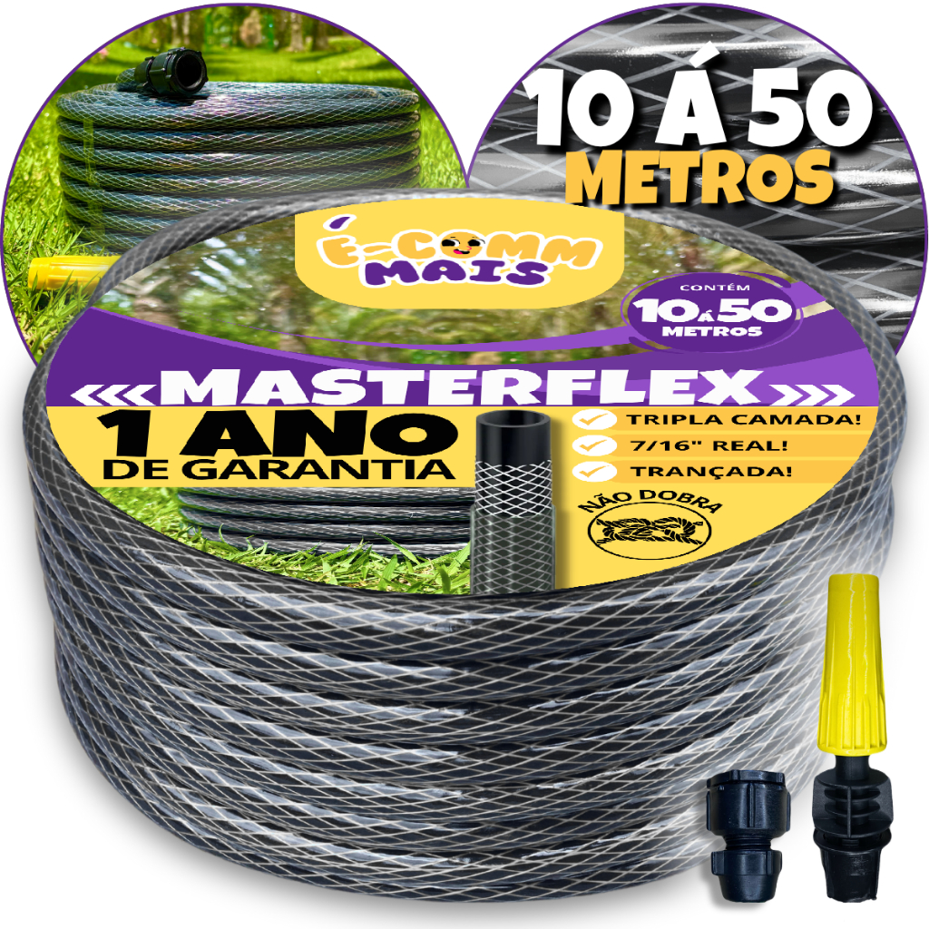 Mangueira Trançada Tripla Camada Grafite (kit Completo) - 10m à 50m - Trançada Reforçada Resistente 7/16 em Oferta na Shopee