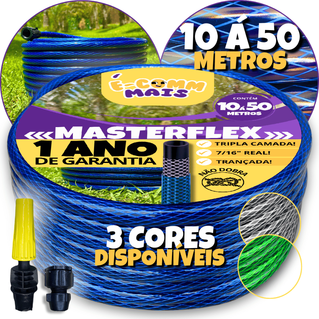 Kit Mangueira de Jardim trançada com Esguicho, Conector 10m à 50m 7/16 Trançada Antitorção Não dobra em Oferta na Shopee