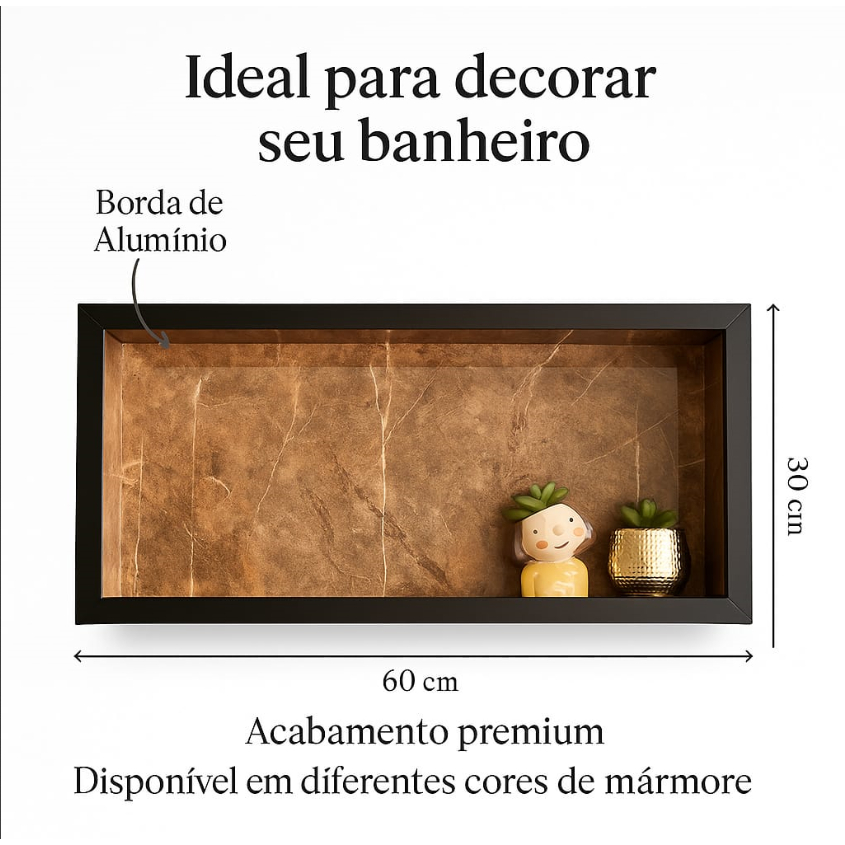 Nicho para Banheiro 60x30 em Porcelanato com Borda de Alumínio – Embutir no Box