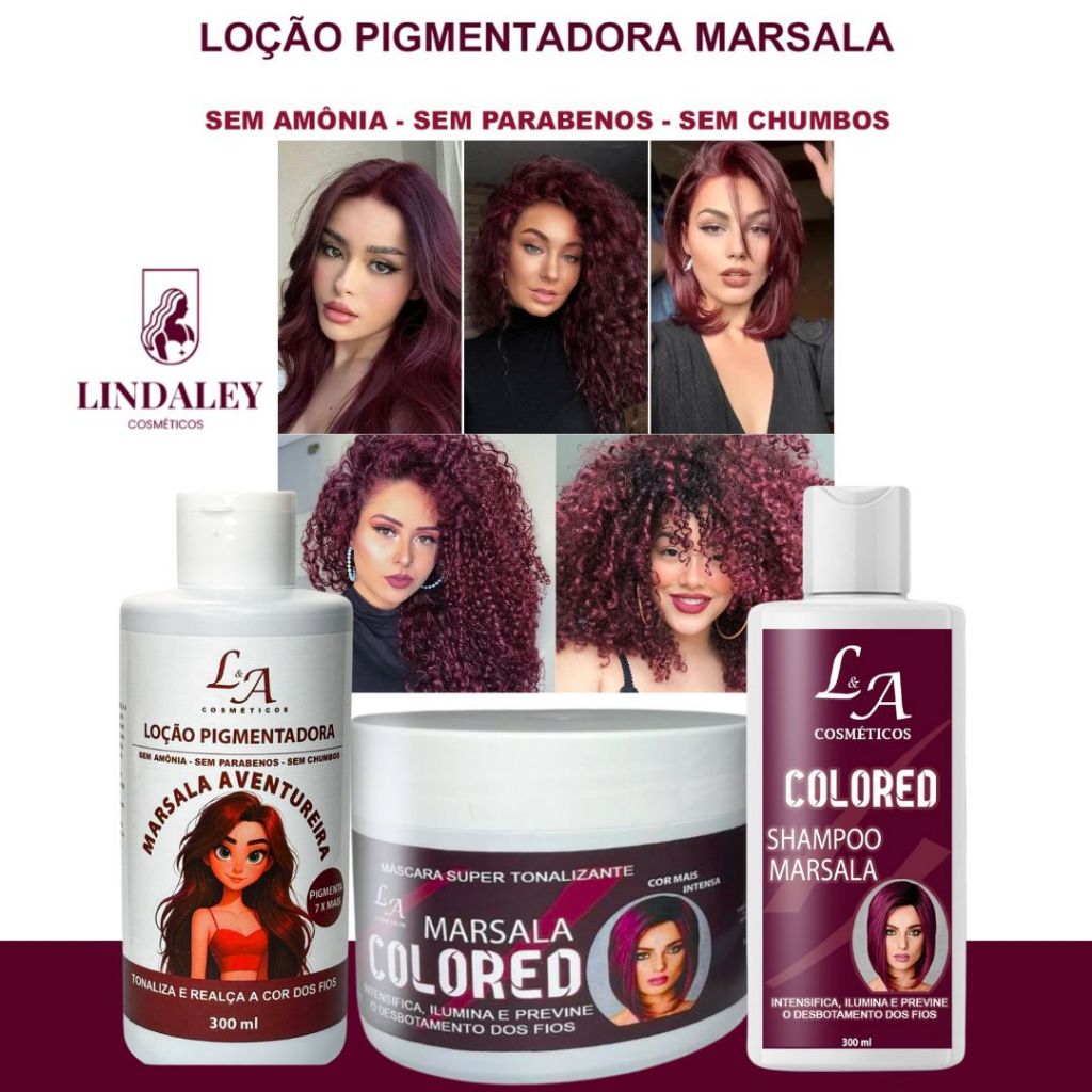 Combo Tonalizante Marsala Pigmentador – Shampoo + Condicionador Máscara Tonalizante Vinho Sem Amonia em Oferta na Shopee
