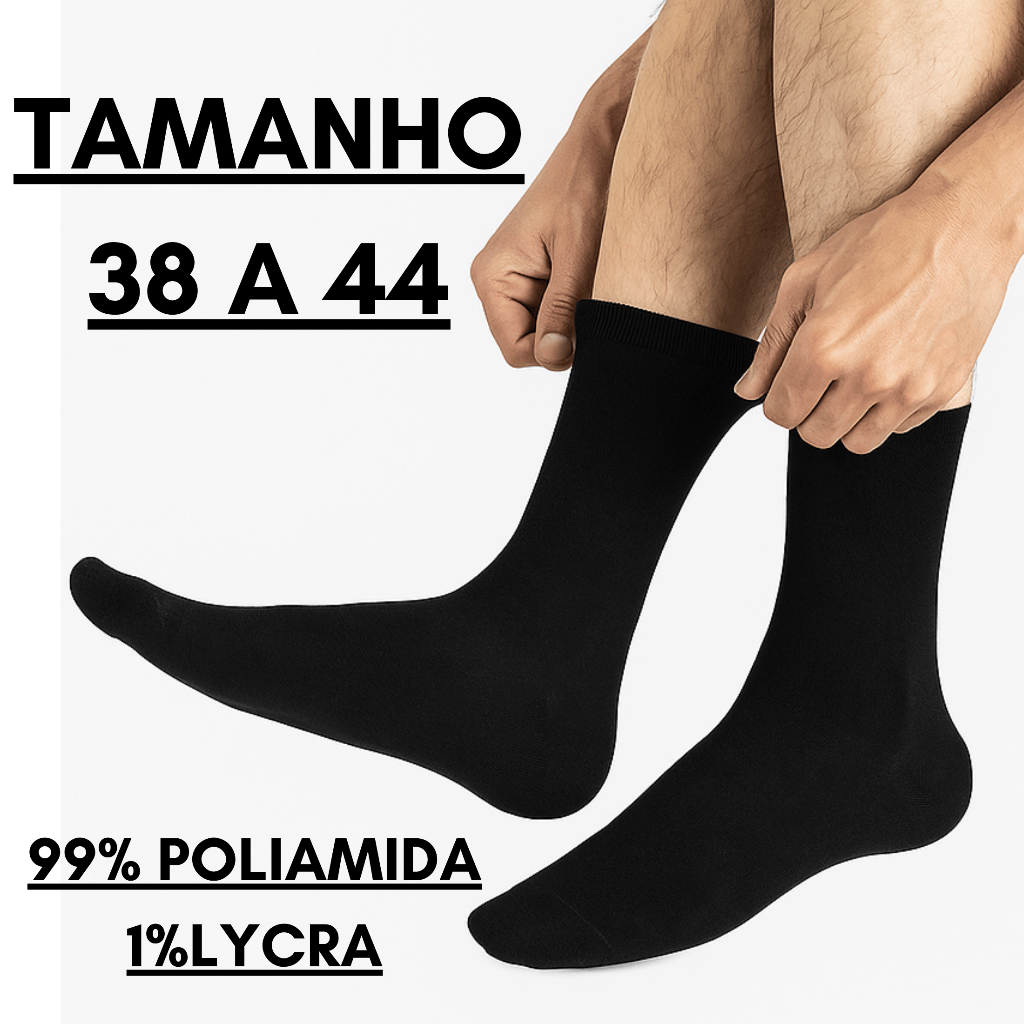 Kit 3/6/12 Pares De Meia Social Masculina Preta Cano Longo Tamanho 38 a 43 em Oferta na Shopee