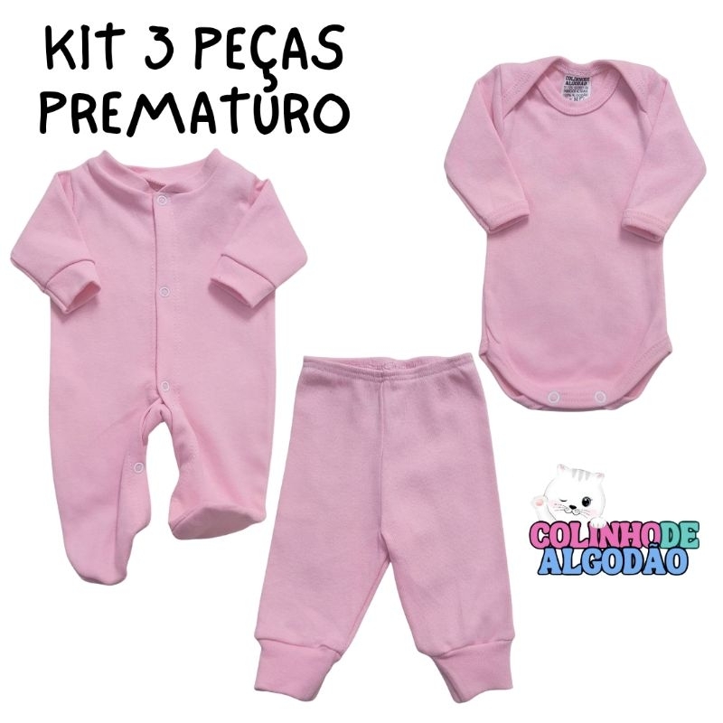 KIT 3 PEÇAS MACACÃO + BODY + MIJÃO PREMATURO CONJUNTO ROUPA INFANTIL MENINA OU MENINO BONECA REBORN