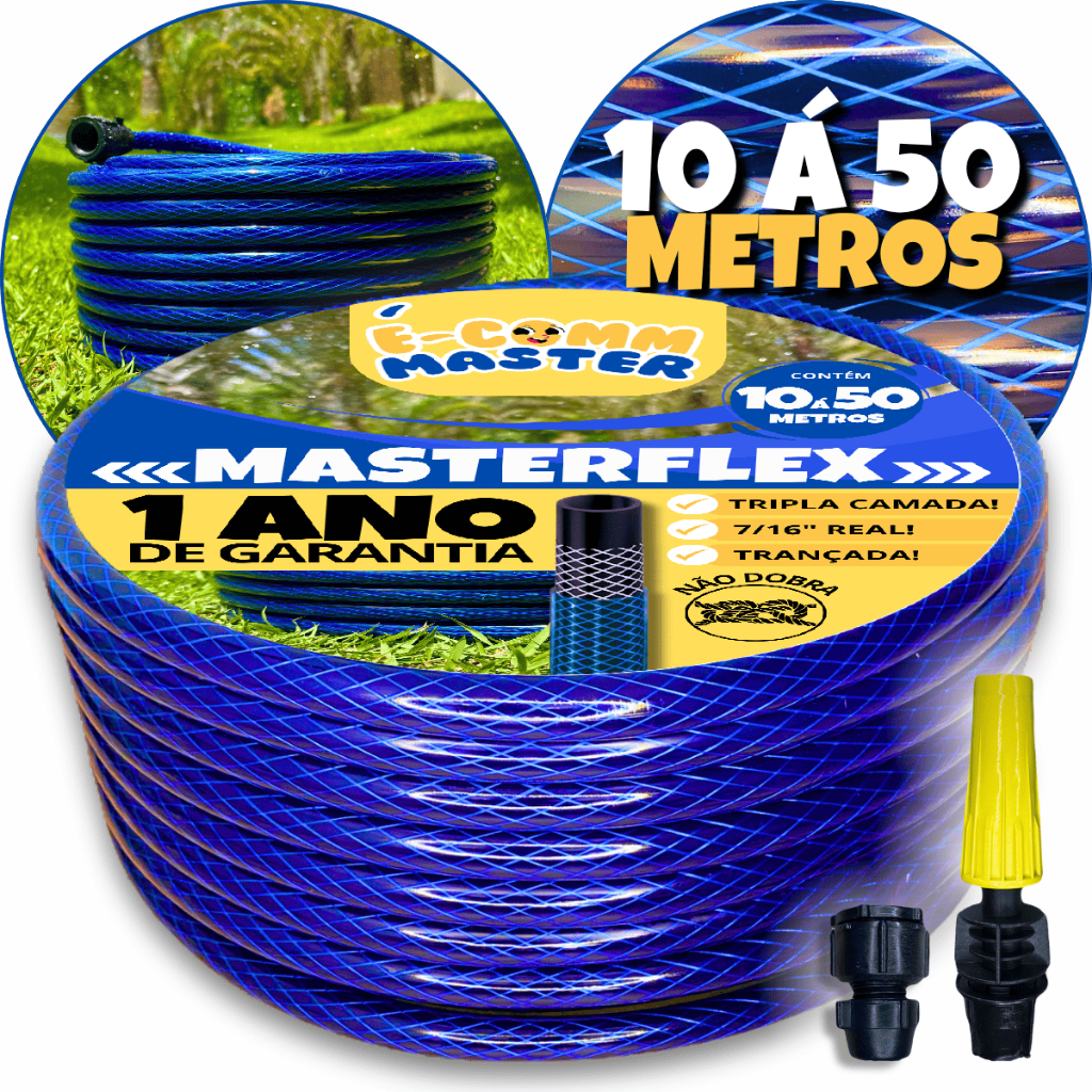 Mangueira de Jardim Azul Trançada Reforçada Antitorção 7/16" Polegadas 10m á 50m