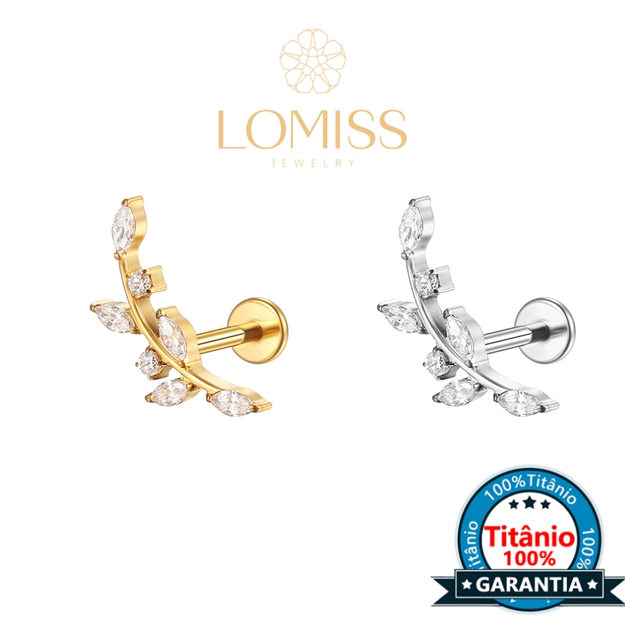 Piercing Labret Galho Titânio PVD com Zircônia Radiante - 7 Pedras Preciosas em Oferta na Shopee
