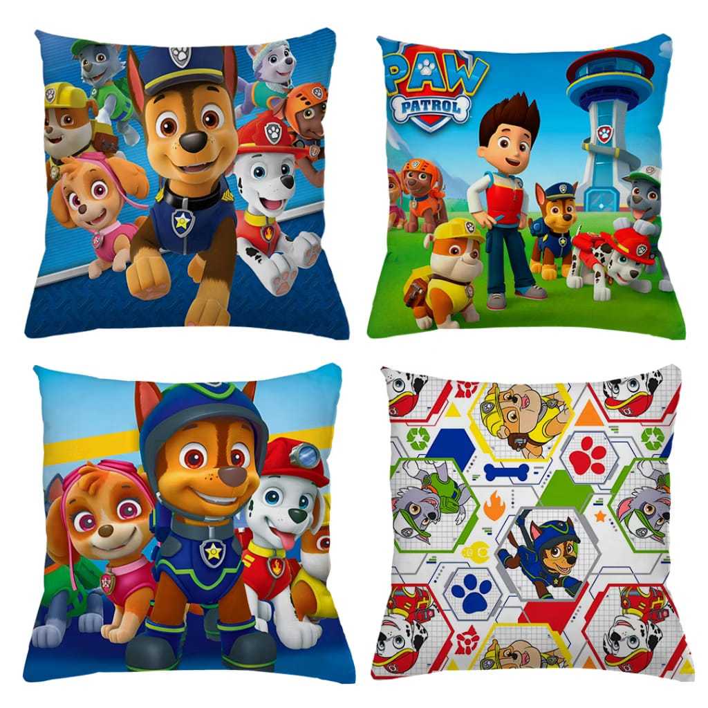 KIT 4 CAPAS DE ALMOFADAS PATRULHA CANINA, CHASE, SKYE, ROCKY, MARSHAL - TAMANHO 45X45