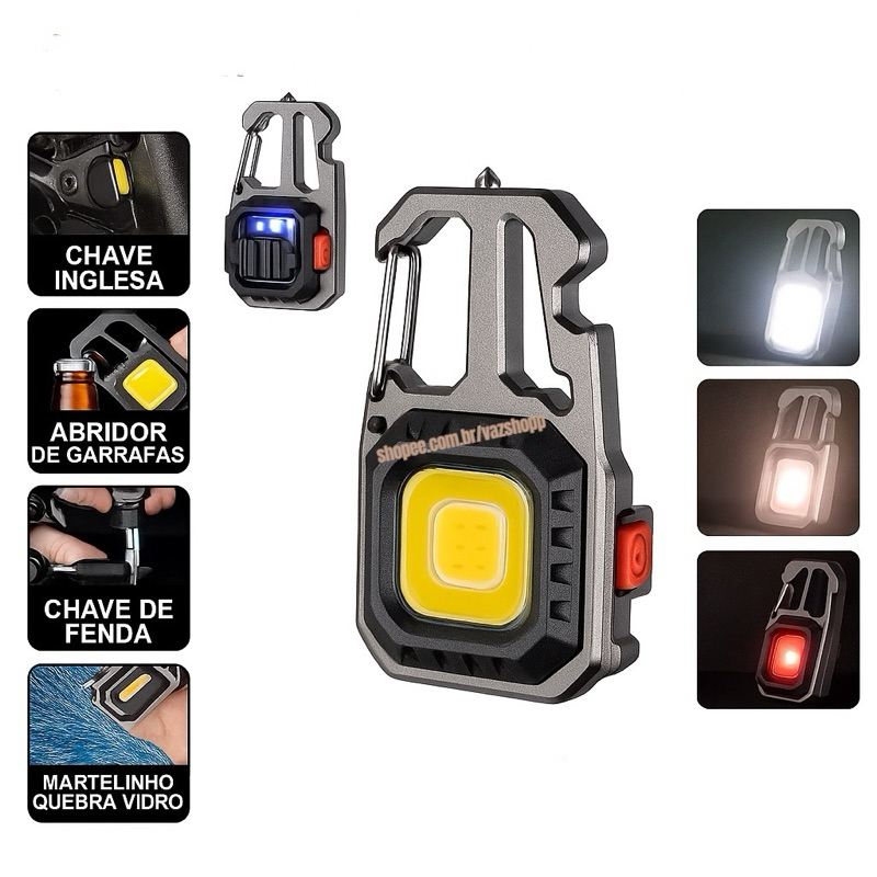 Lanterna Mini Led 6 Modos de Luz 4 Funções Chaveiro portatil abridor de garrafas