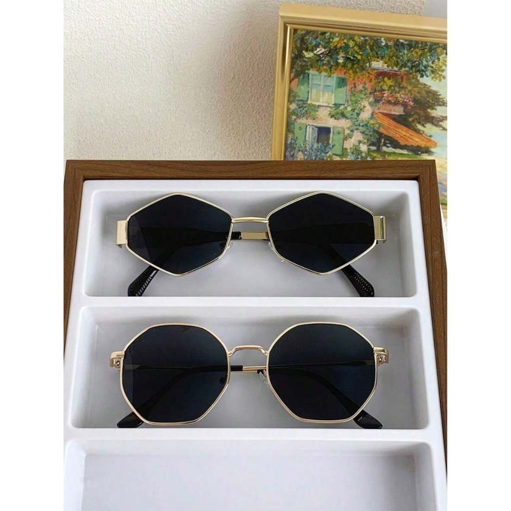 2 peças Óculos de Moda Feminina com Armação Metálica Oval e hexagonal Y2K Óculos Estilo vintage dia a dia Férias verao