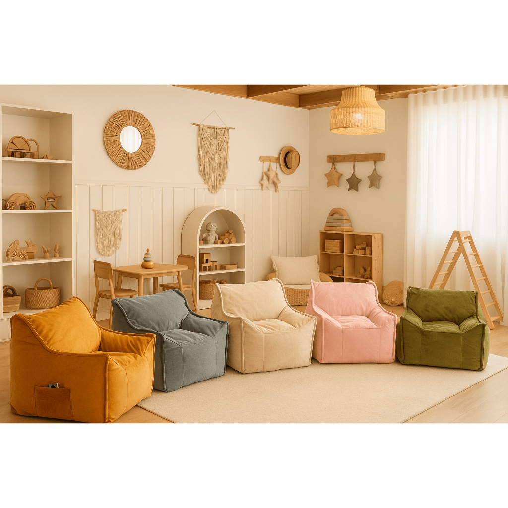 Sofazinho Infantil Puff Poltrona com Enchimento de Espuma Várias Cores e Tecidos em Oferta na Shopee