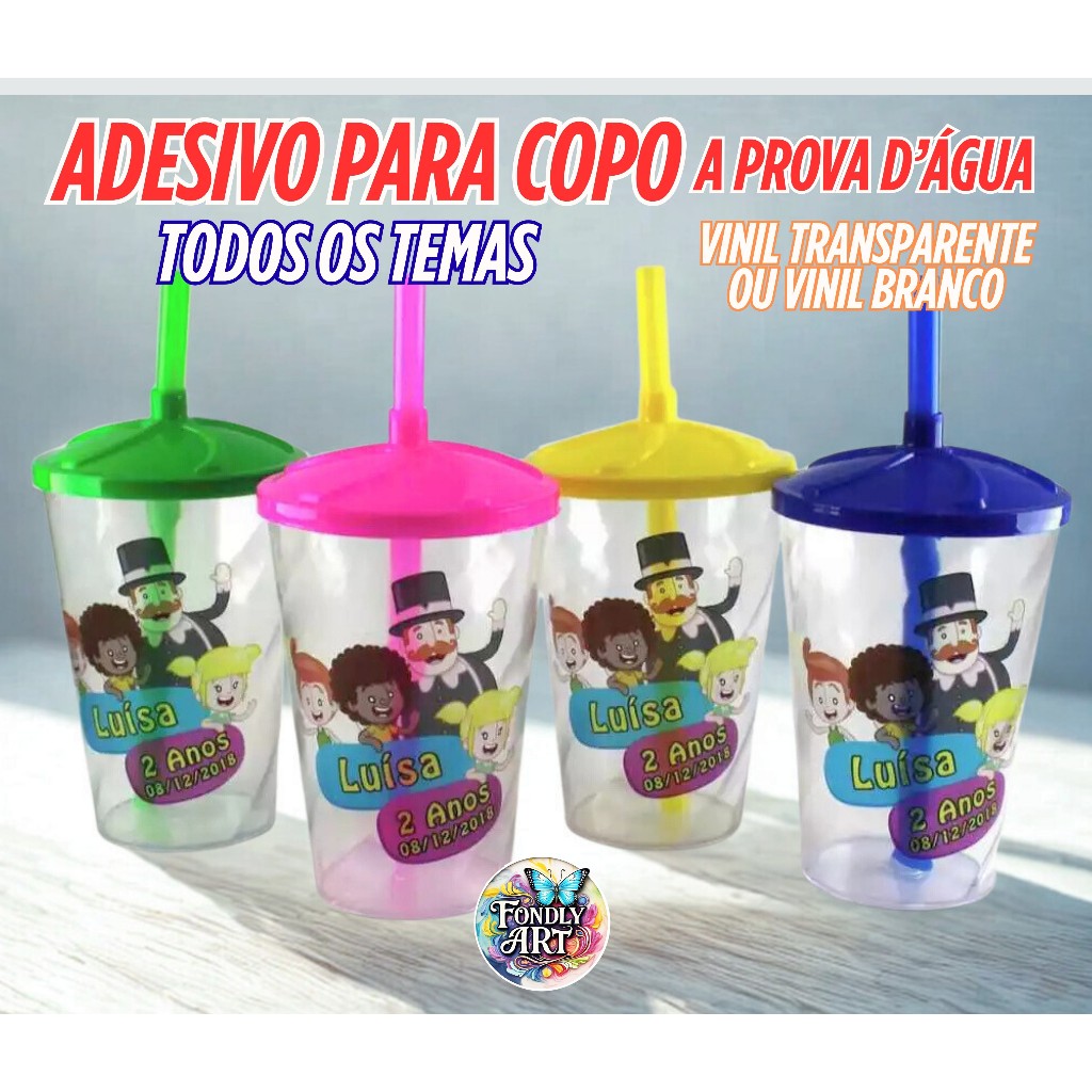 Adesivos transparente ou branco vinil para copo long drink ou copo twister a prova dágua personalizado 30 a 90 unid