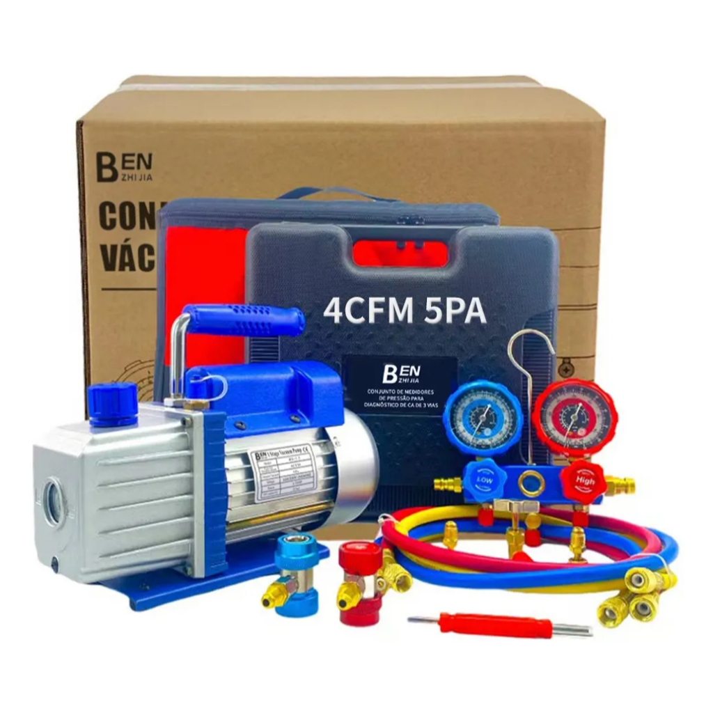 Bomba De Vácuo 4cfm 1/3hp + Manômetro R134a/r22/r410a/r404a