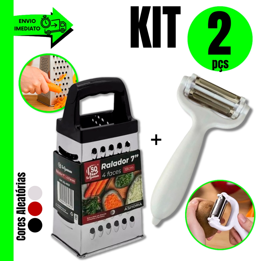 Ralador Inox 4 Faces + Descascador – Ideal para Queijos, Legumes e Verduras 🍽️