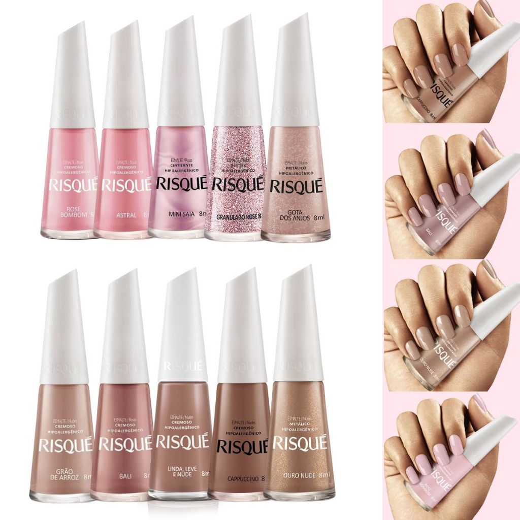 Risque Delicada - Kit com 10 cores tons Nude e Rosa - Risqué